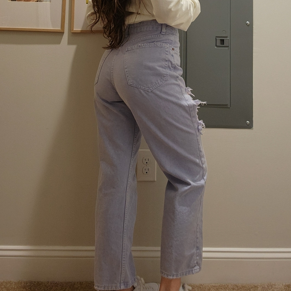 Zara Periwinkle Ripped Wide Leg Jeans